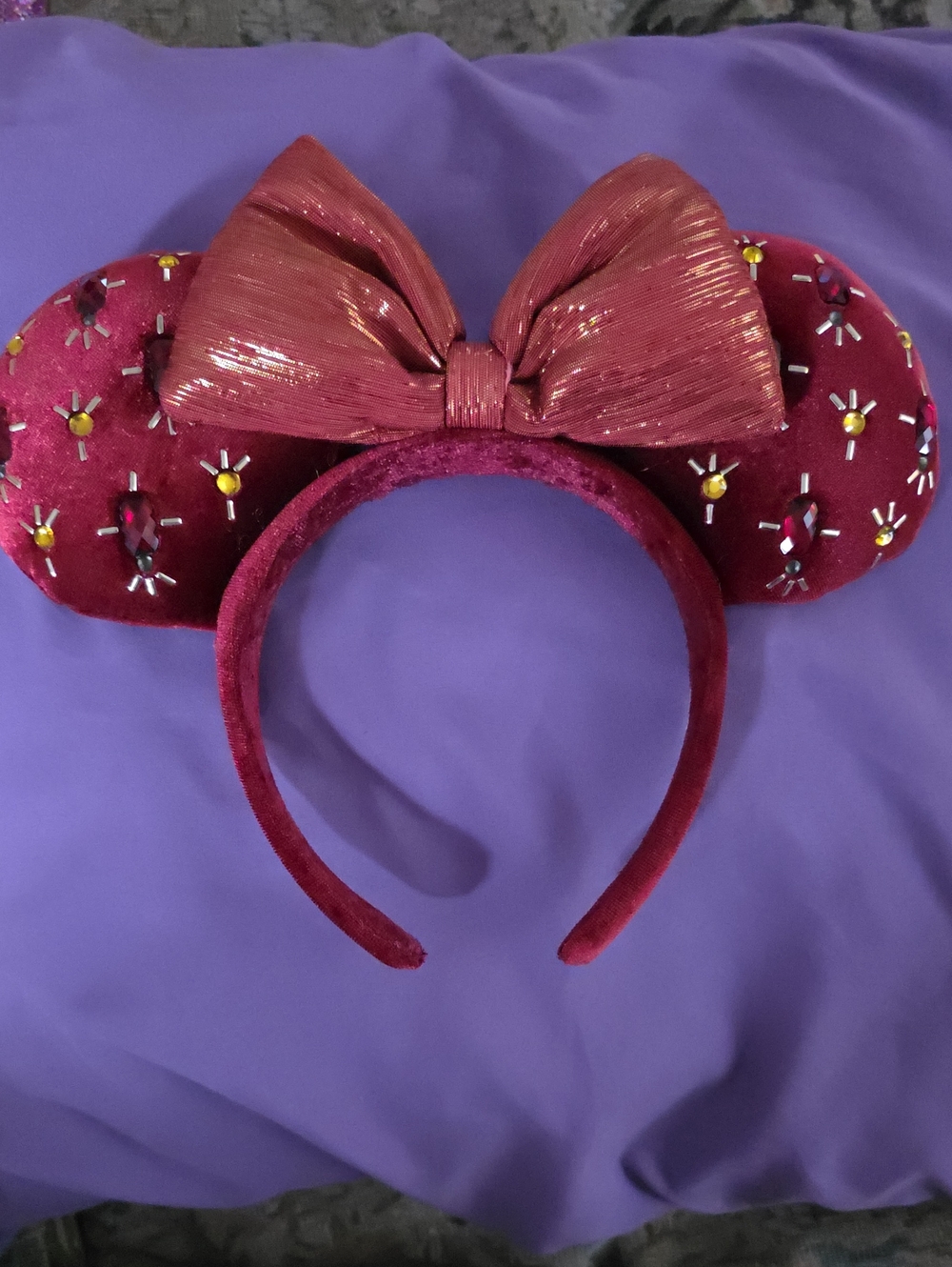 Disney Velvet Minnie-Style Headband with Bow - Burgundy